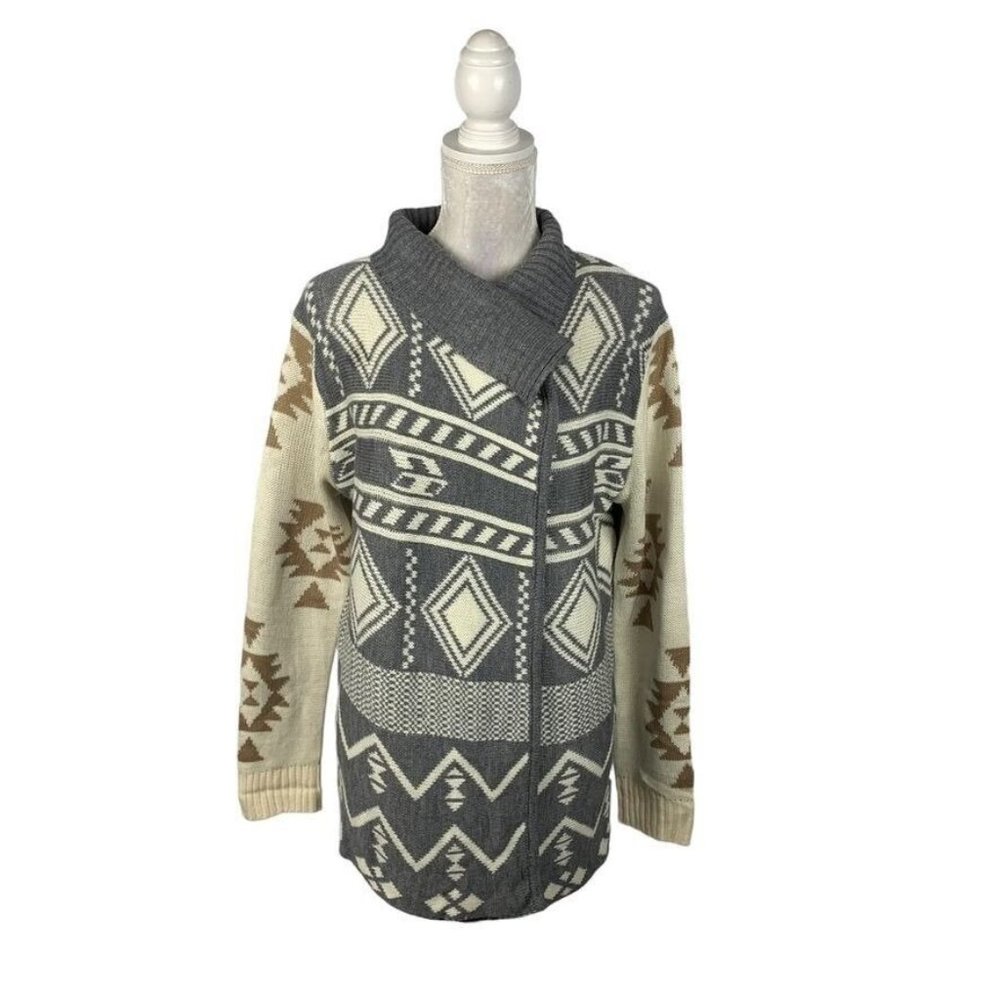 Pink Rose Southwestern Cardigan Sweater Open Front Aztec Tribal Neutral Junior L